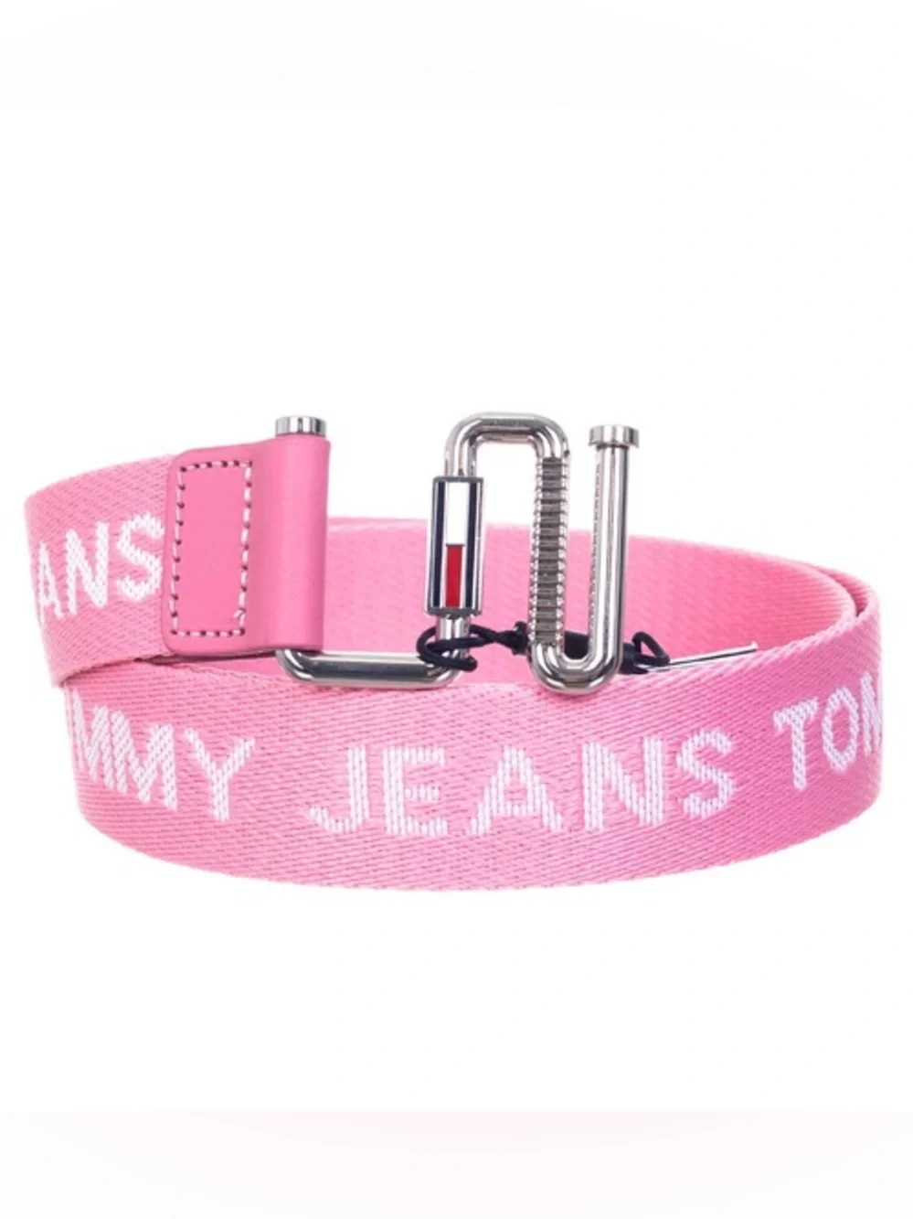 Tommy Hilfiger Pink Logo Webbing Belt with Silver Hardware